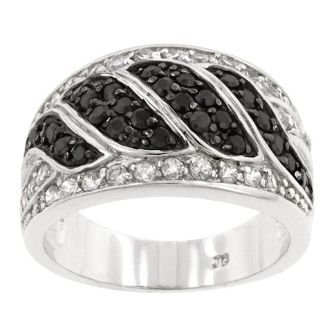 Noor Jet Black and Clear CZ Swirl Band Ring | 4ct