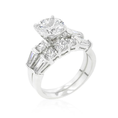 Odessa 2ct Round CZ Baguette Engagement & Wedding Ring Set | 4ct