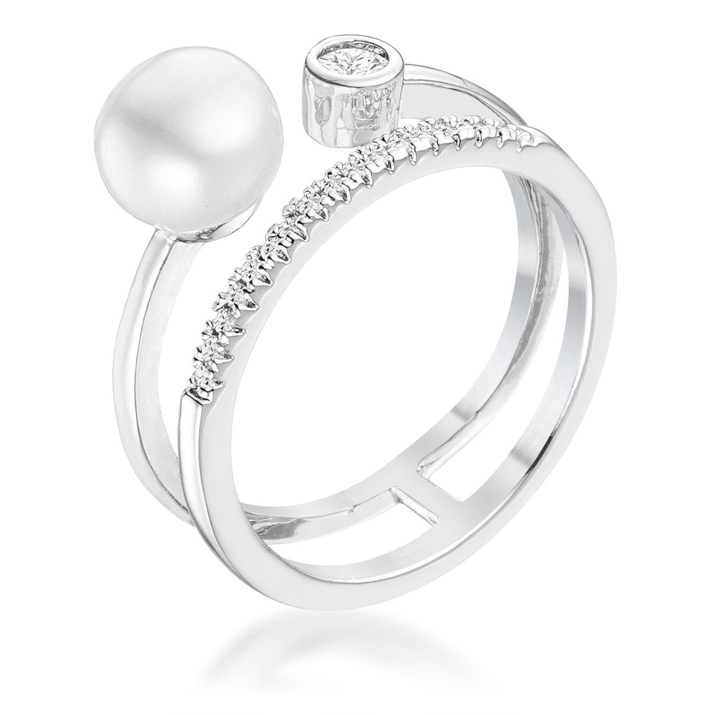 Omnie Freshwater Pearl Contemporary Double Band Ring