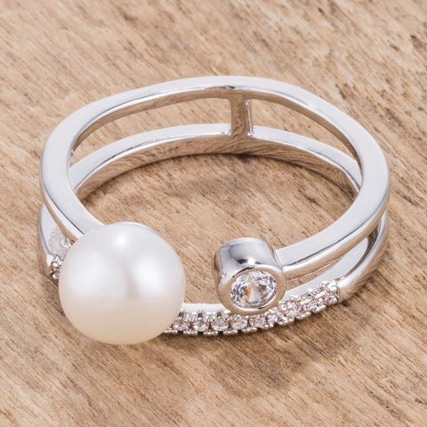 Omnie Freshwater Pearl Contemporary Double Band Ring