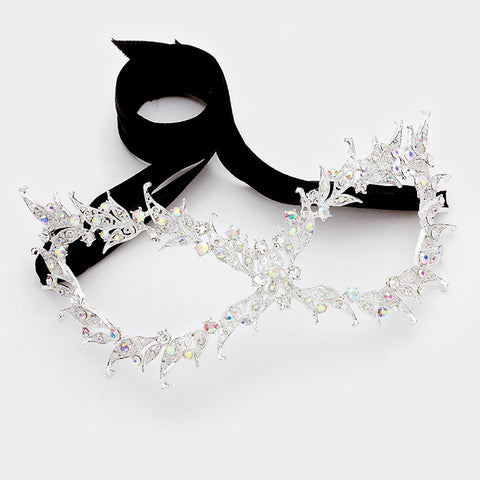 Pasha Filigree Cat Eye Masquerade Mask | Silver | Crystal - Beloved Sparkles
 - 2