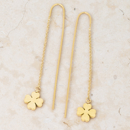 Patricia Gold Clover Threaded Drop Earrings | Stainless Steel