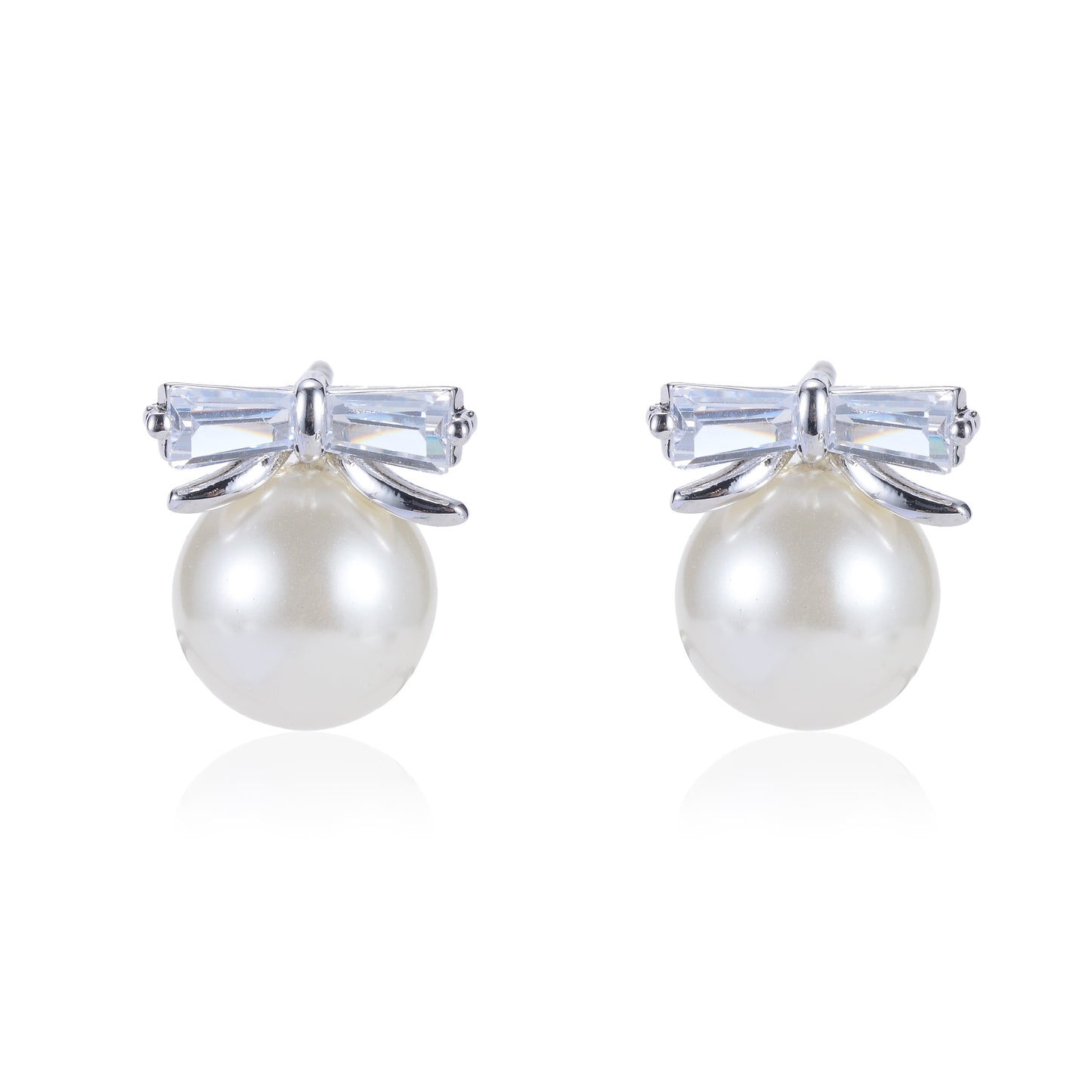 Pelia 10mm Pearl CZ Bow Knot Pearl Stud Earrings
