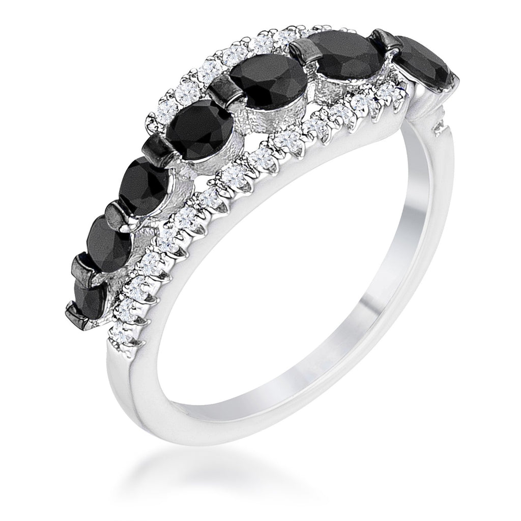 Stacy Graduated Black CZ Hematite Silver Ring | 1.5ct
