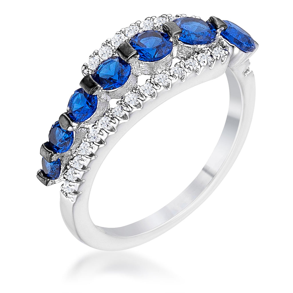 Stacy Graduated Sapphire CZ Hematite Silver Ring | 1.5ct