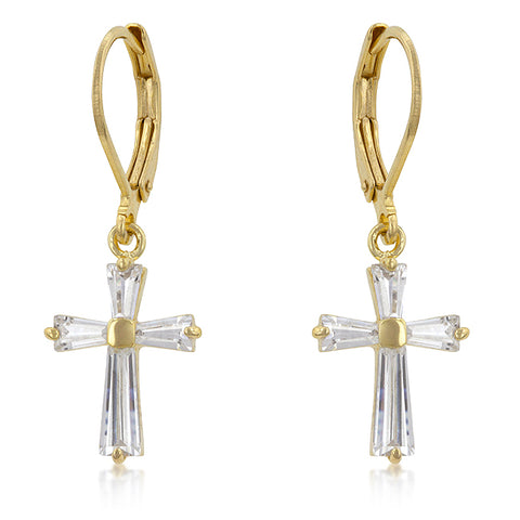 Perry CZ Cross Gold Drop Earrings | 1.5ct