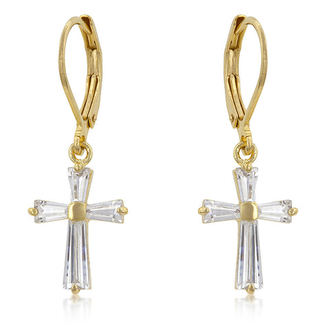 Perry CZ Cross Gold Drop Earrings | 1.5ct