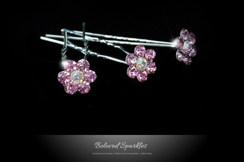 Stella-1 Pink Flower Hair Stick Pin | Rhinestone - Beloved Sparkles
