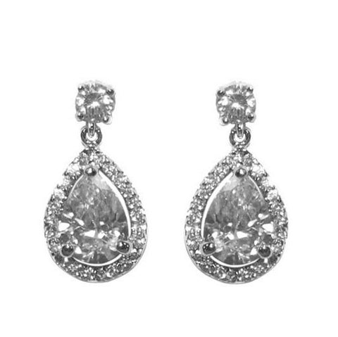 Polly Pear Cut Halo Drop Earrings | 6ct