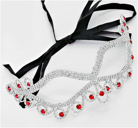 Bahati Swirl Filigree Cat Eye Ruby Red Masquerade Mask | Crystal | Silver