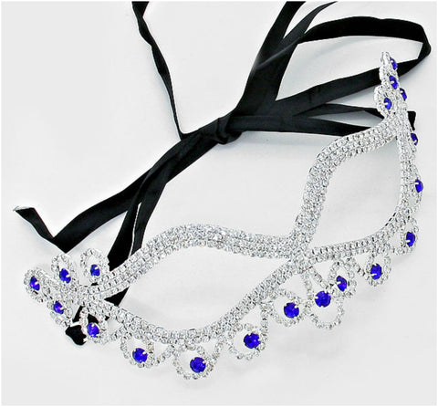 Bahati Swirl Filigree Cat Eye Sapphire Blue Masquerade Mask | Crystal | Silver