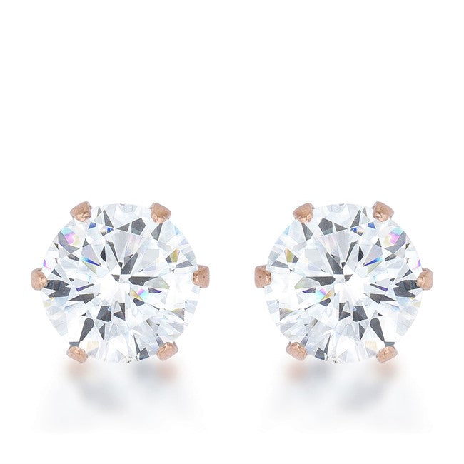 Reign Round Rose Gold Stud Earrings – 6mm | 1ct | Stainless Steel
