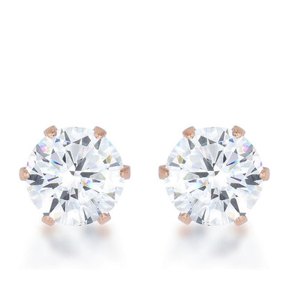 Reign Round Rose Gold Stud Earrings – 6mm | 1ct | Stainless Steel