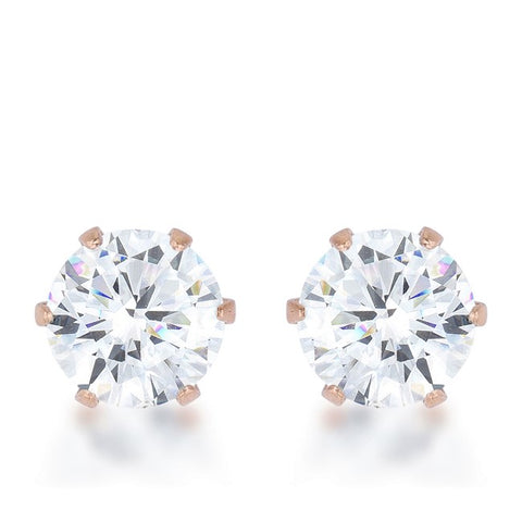 Reign Round Rose Gold Stud Earrings – 6mm | 1ct | Stainless Steel
