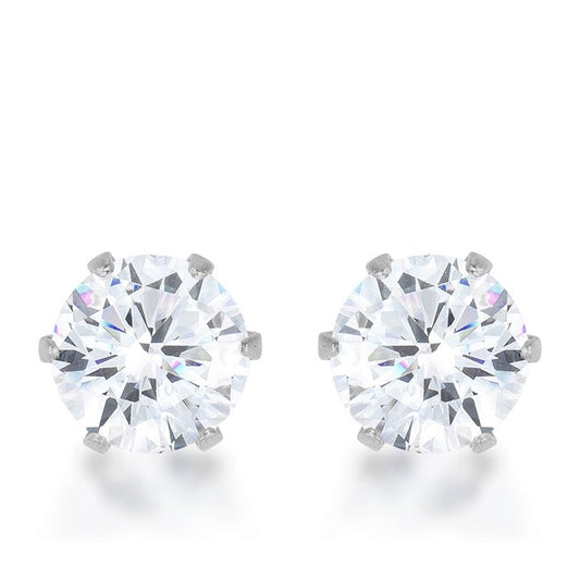Reign Clear Round Stud Earrings – 6mm | 1ct | Stainless Steel