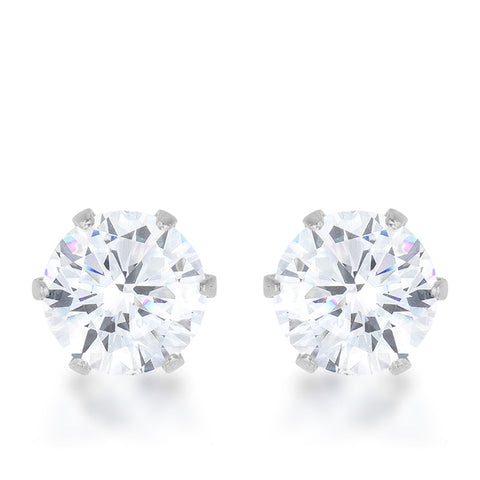 Reign Clear Round Stud Earrings – 6mm | 1ct | Stainless Steel
