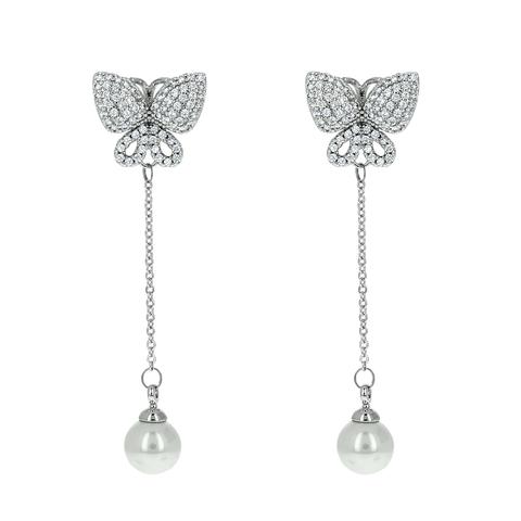 Rene CZ Butterfly Pearl Dangle Earrings