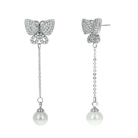 Rene CZ Butterfly Pearl Dangle Earrings