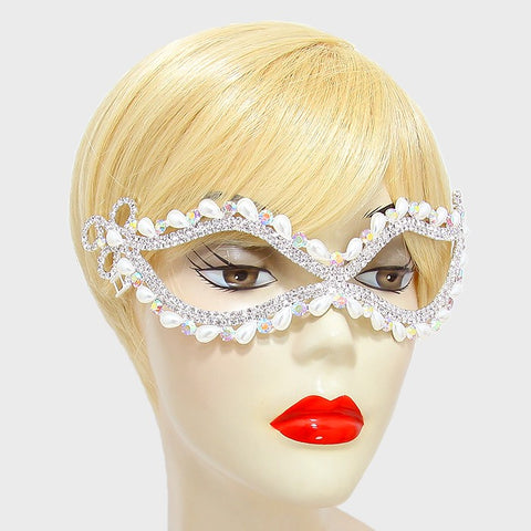 Ricada Pearl Cluster Masquerade Mask | Crystal | Silver