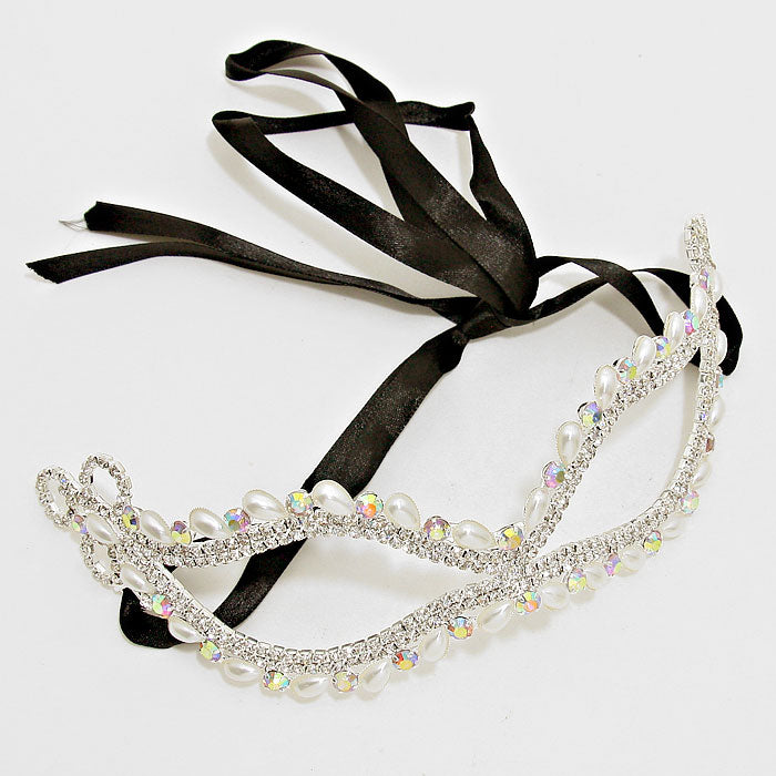 Ricada Pearl Cluster Masquerade Mask | Crystal | Silver