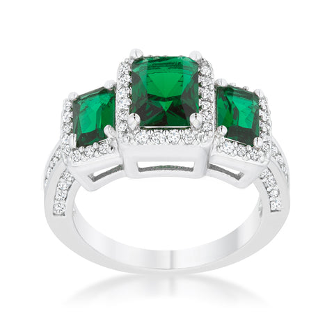 Rita Three Stone Emerald Radiant CZ Ring | 4.5ct