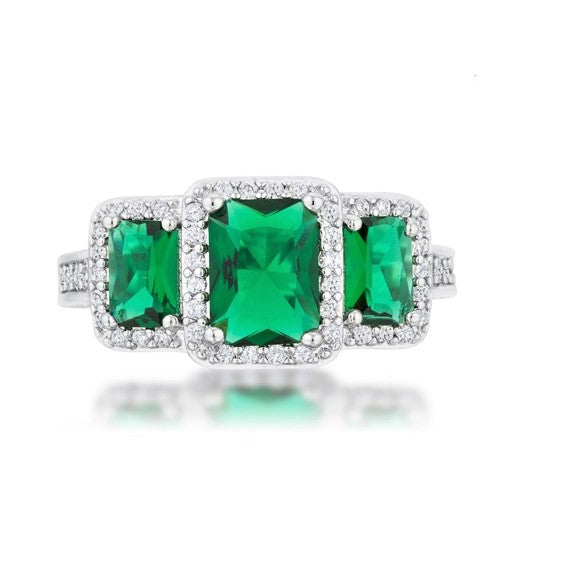 Rita Three Stone Emerald Radiant CZ Ring | 4.5ct