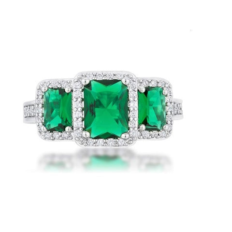 Rita Three Stone Emerald Radiant CZ Ring | 4.5ct