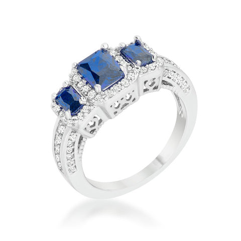 Rita Three Stone Sapphire Blue Radiant Cut Cocktail Ring | 5 Carat | Cubic Zirconia - Beloved Sparkles
 - 2