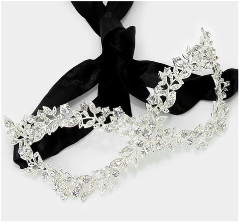 Sabella Floral Vine Masquerade Mask | Silver | Crystal - Beloved Sparkles
 - 1