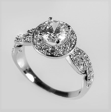 Sara 1ct Round CZ Halo Engagement Ring | 1.8ct