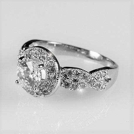 Sara 1ct Round CZ Halo Engagement Ring | 1.8ct