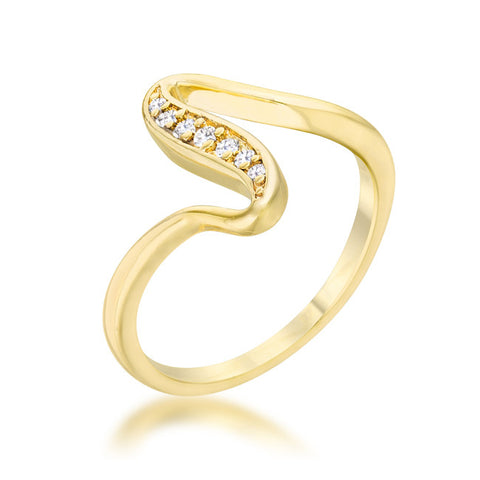 Sheryl 14k Gold Simple Wave Fashion  Ring | .3 Carat | Cubic Zirconia - Beloved Sparkles
 - 1