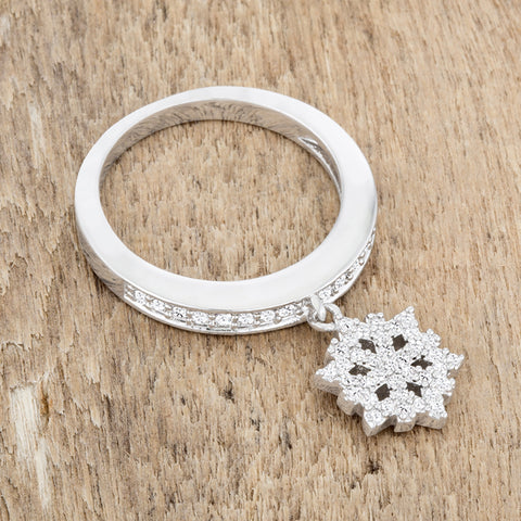 Snowflake CZ Holiday Charm Silver Ring