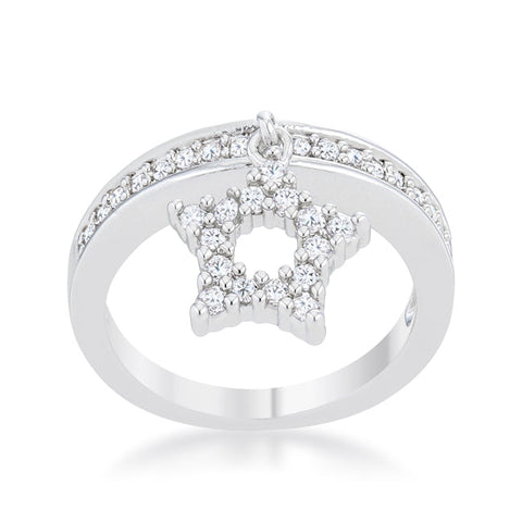 Star CZ Rhodium Simple Holiday Charm Band Ring | 1ct | Cubic Zirconia | Silver