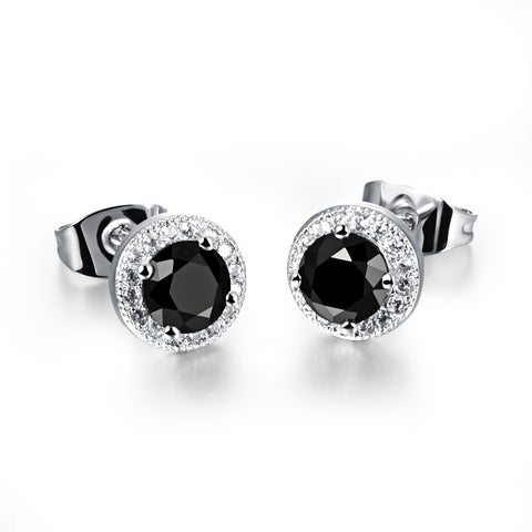 Starla Black Onyx Halo CZ Stud Earrings | Platinum Plated | 0.7ct