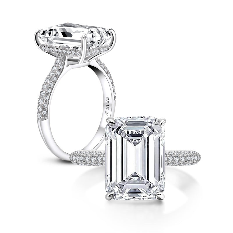 Sylvia 14x10mm Emerald Zirconia Engagement Ring | 8.5ct | Sterling Silver
