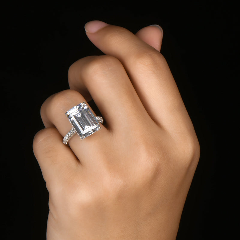 Sylvia 14x10mm Emerald Zirconia Engagement Ring 8.5ct Sterling Sil Beloved Sparkles Beloved Glamorous LLC