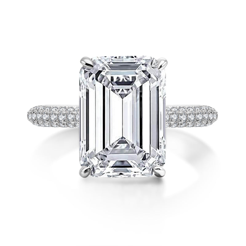 Sylvia 14x10mm Emerald CZ Engagement Ring | 8.5ct | 925 Sterling Silver