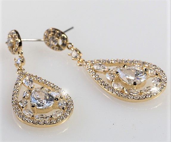 Tamara Art Deco Gold Dangle Earrings | Cubic Zirconia – Beloved Sparkles