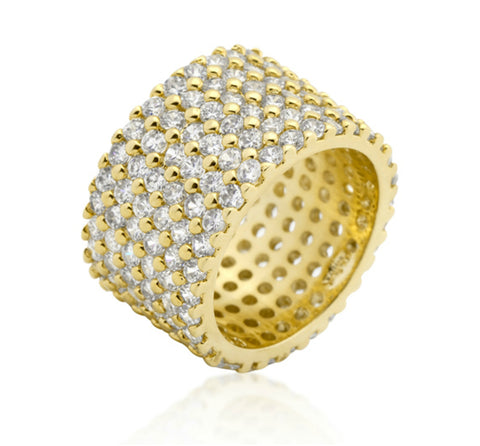 Tina Wide Paved Eternity Gold Band Ring | 22ct | Cubic Zirconia | 18k Gold - Beloved Sparkles
 - 1