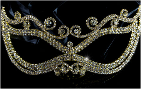 Mayda Romantic Swirls Gold Masquerade Mask | Crystal | Gold