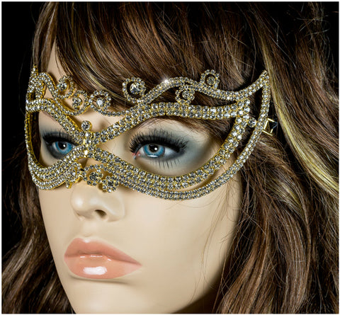 Mayda Romantic Swirls Gold Masquerade Mask | Crystal | Gold - Beloved Sparkles