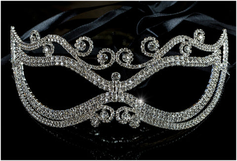 Mayda Romantic Swirls Silver Masquerade Mask | Crystal