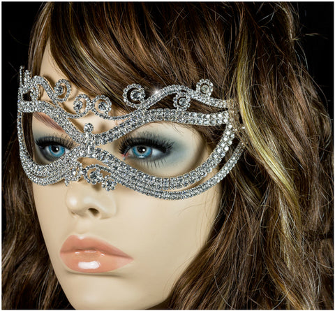 Mayda Romantic Swirls Silver Masquerade Mask | Crystal - Beloved Sparkles
