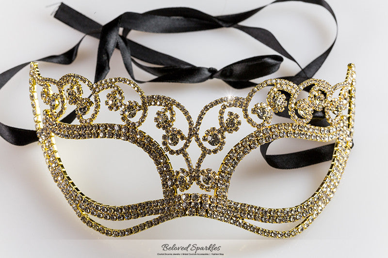Francine Flower Gold Masquerade Mask | Crystal - Beloved Sparkles