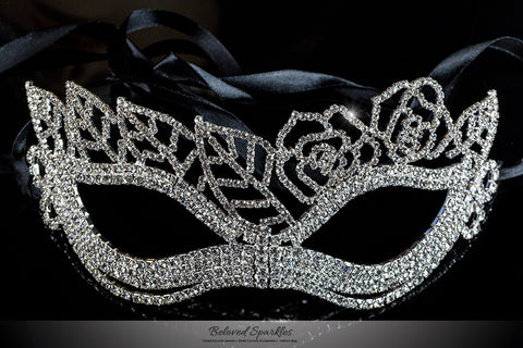 Lara Leaf Cluster Silver Masquerade Mask | Cystal - Beloved Sparkles
 - 1