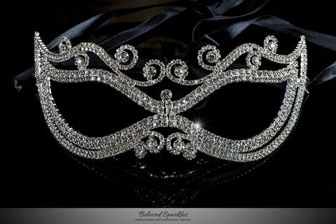 Mayda Romantic Swirls Silver Masquerade Mask | Crystal - Beloved Sparkles