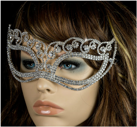 Francine Flower Silver Masquerade Mask | Crystal | Silver