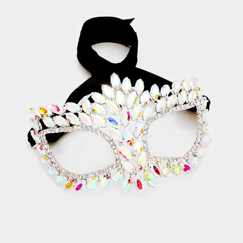 Drina Marquise Cluster Masquerade Mask | AB Crystal | Silver