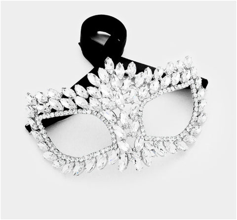 Drina Marquise Cluster Masquerade Mask | Crystal | Silver